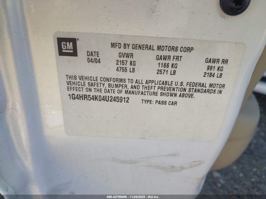 2004 Buick Lesabre Limited VIN: 1G4HR54K04U245912 Lot: 43799496