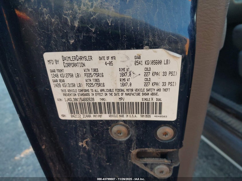1J4GL38K15W682639 2005 JEEP LIBERTY (NORTH AMERICA) photo no. 9