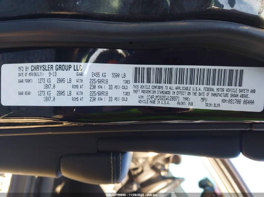 2014 Jeep Cherokee Limited VIN: 1C4PJMDS2EW128971 Lot: 43799598