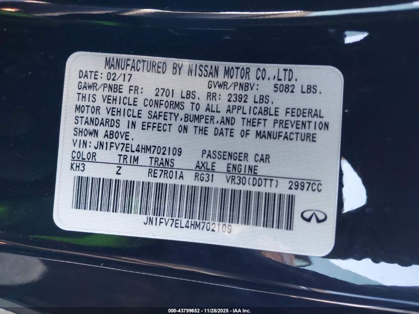 2017 Infiniti Q60 3.0T Red Sport 400 VIN: JN1FV7EL4HM702109 Lot: 43799652