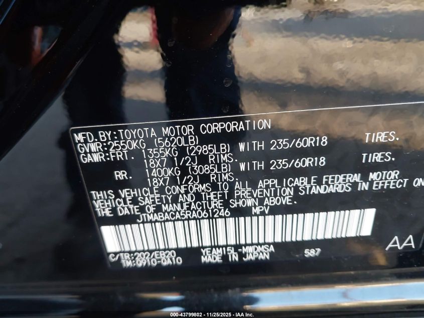 2024 Toyota Bz4X Xle VIN: JTMABACA5RA061246 Lot: 43799802