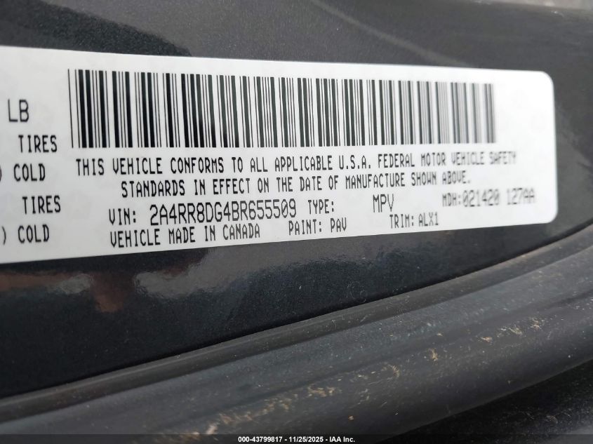 2011 Chrysler Town & Country Touring-L VIN: 2A4RR8DG4BR655509 Lot: 43799817