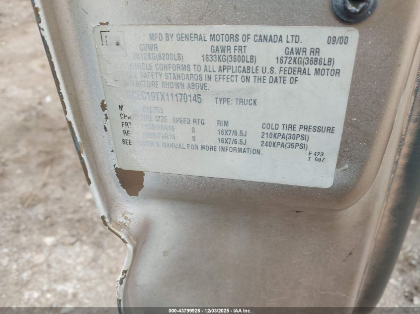 2002 Chevrolet Silverado 1500 VIN: 2GCEC19W621410836 Lot: 43799926