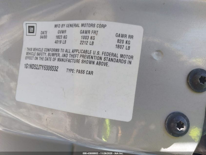 2000 Chevrolet Malibu VIN: 1G1ND52J7Y6306532 Lot: 43800003