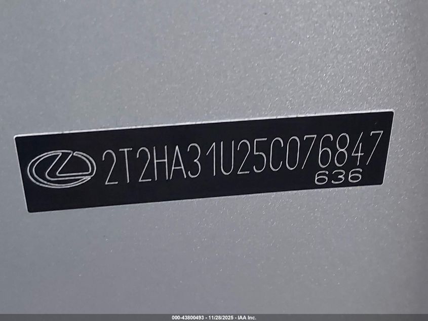 2005 Lexus Rx 330 VIN: 2T2HA31U25C076847 Lot: 43800493