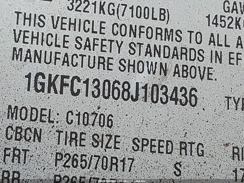 2008 GMC Yukon Sle VIN: 1GKFC13068J103436 Lot: 43800560