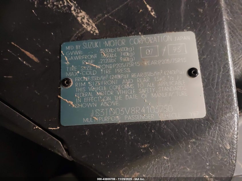 1994 Suzuki Sidekick Jx/Jlx VIN: JS3TD03V8R4103750 Lot: 43800706