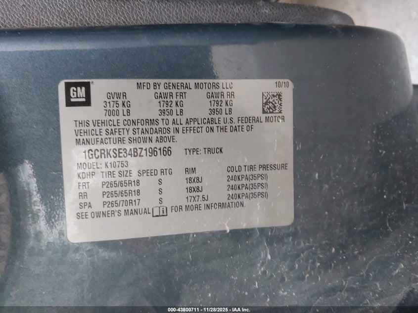 2011 Chevrolet Silverado 1500 Lt VIN: 1GCRKSE34BZ196166 Lot: 43800711