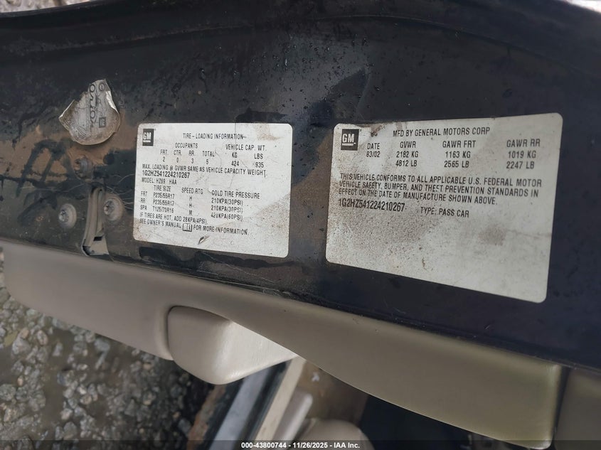 2002 Pontiac Bonneville Ssei VIN: 1G2HZ541224210267 Lot: 43800744