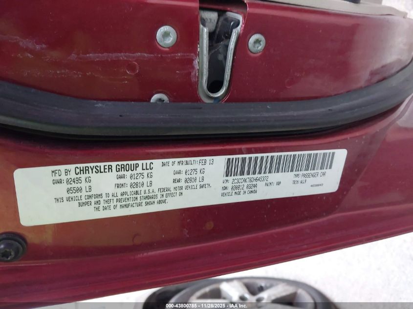 2013 Chrysler 300C Awd VIN: 2C3CCAKT6DH645372 Lot: 43800785