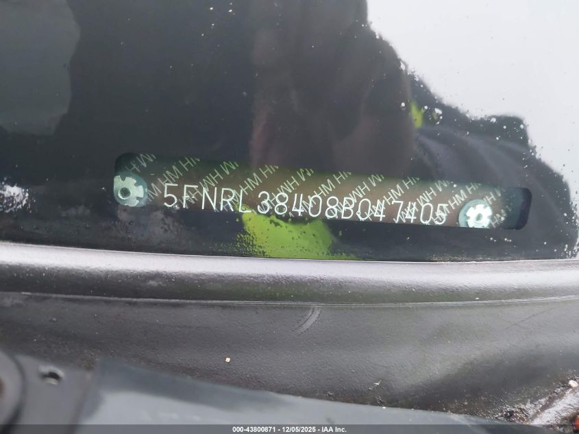 2008 Honda Odyssey Ex VIN: 5FNRL38408B047405 Lot: 43800871