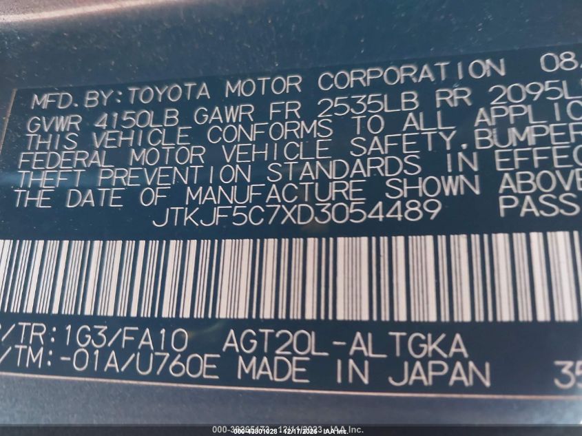 2013 Scion Tc VIN: JTKJF5C7XD3054489 Lot: 43801028