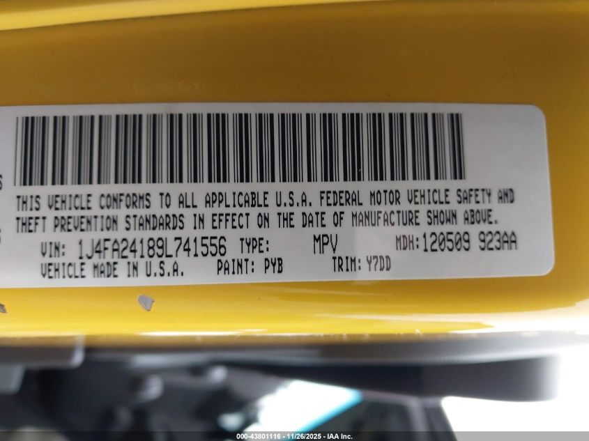 2009 Jeep Wrangler X VIN: 1J4FA24189L741556 Lot: 43801116