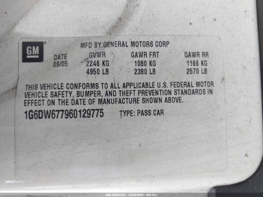 2007 Cadillac Sts V8 VIN: 1G6DC67A570133425 Lot: 43801394