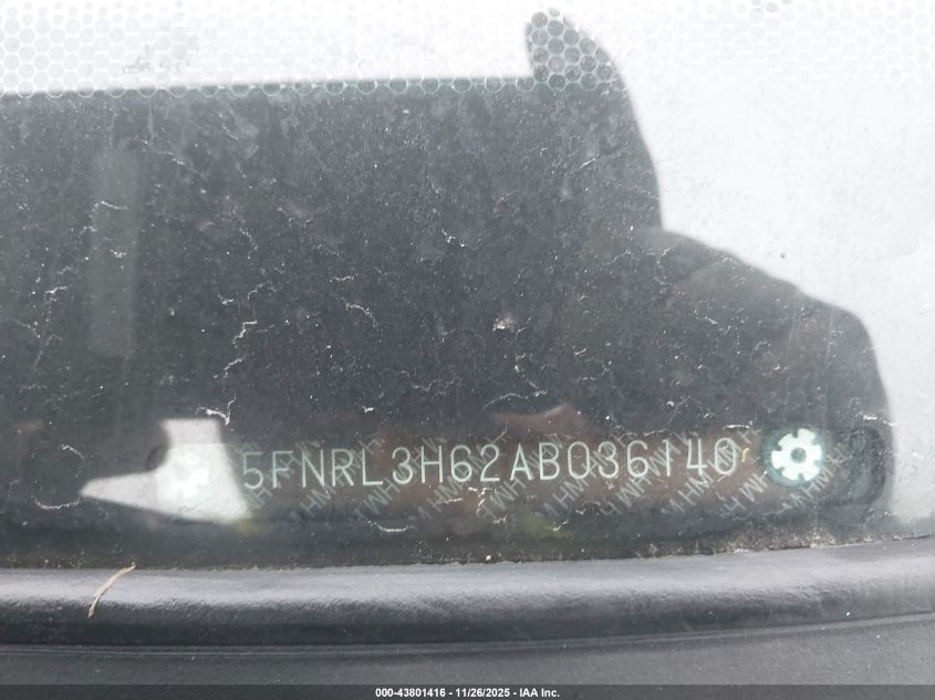 2010 Honda Odyssey Ex-L VIN: 5FNRL3H62AB036140 Lot: 43801416