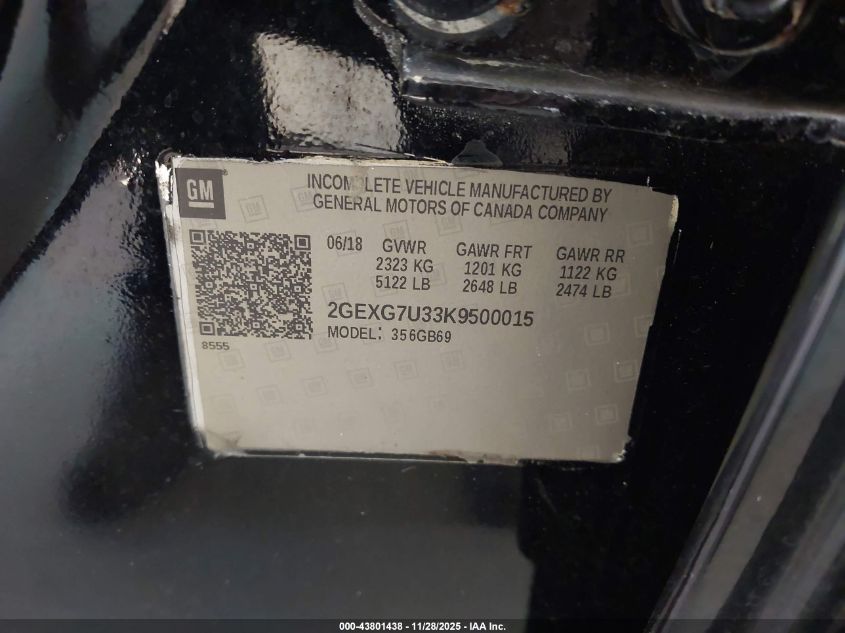 2019 Cadillac Xts B9Q Coachbuilder Funeral Coach VIN: 2GEXG7U33K9500015 Lot: 43801438