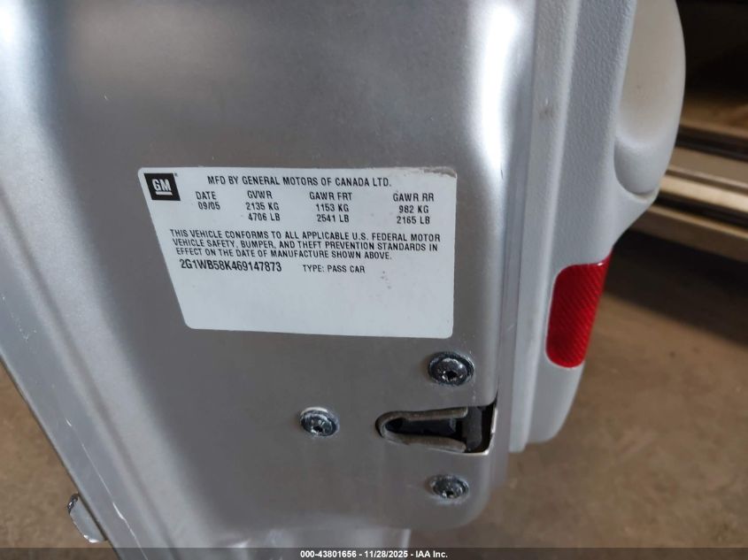 2006 Chevrolet Impala Ls VIN: 2G1WB58K469147873 Lot: 43801656