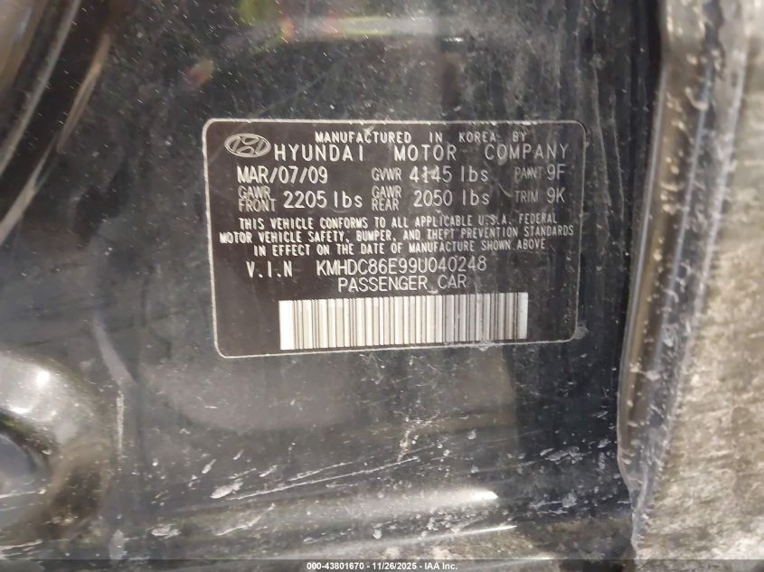2009 Hyundai Elantra Touring VIN: KMHDC86E99U040248 Lot: 43801670