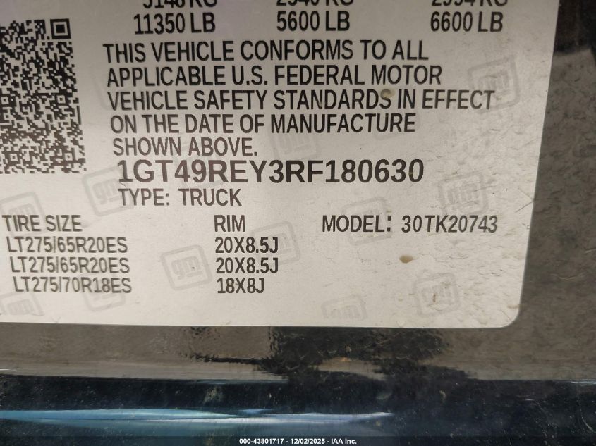 2024 GMC Sierra 2500Hd 4Wd Standard Bed Denali VIN: 1GT49REY3RF180630 Lot: 43801717