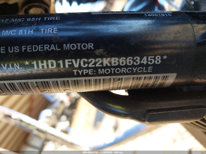 2019 Harley-Davidson Flht VIN: 1HD1FVC22KB663458 Lot: 43801797