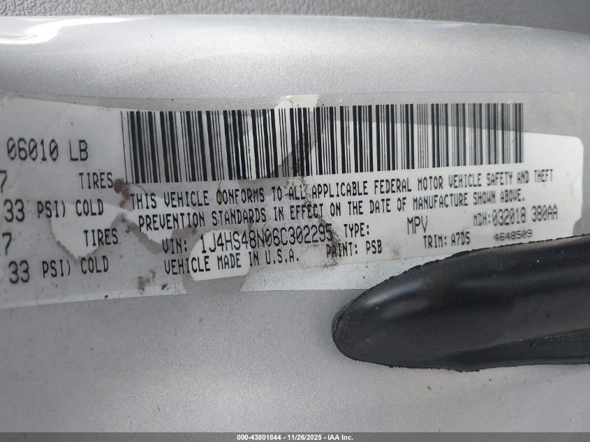 2006 Jeep Grand Cherokee Laredo VIN: 1J4HS48N06C302295 Lot: 43801844