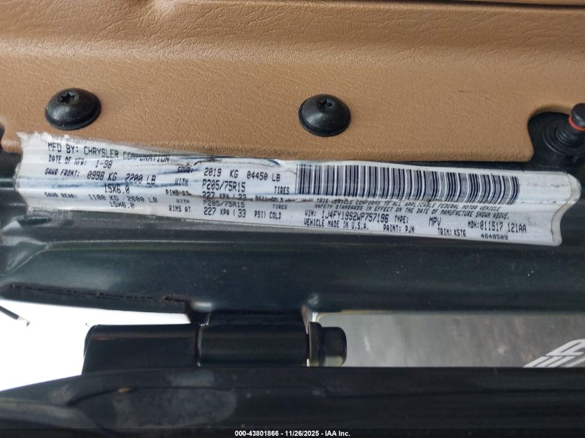 1998 Jeep Wrangler Sport VIN: 1J4FY19S2WP757196 Lot: 43801866