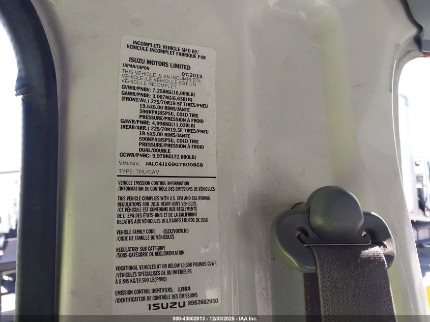 2016 Isuzu Npr Dsl Crew VIN: JALC4J169G7K00868 Lot: 43802013