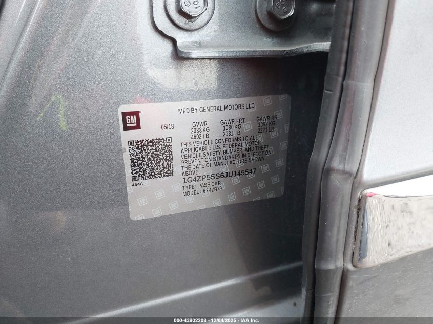 2018 Buick Lacrosse Essence VIN: 1G4ZP5SS6JU145547 Lot: 43802208