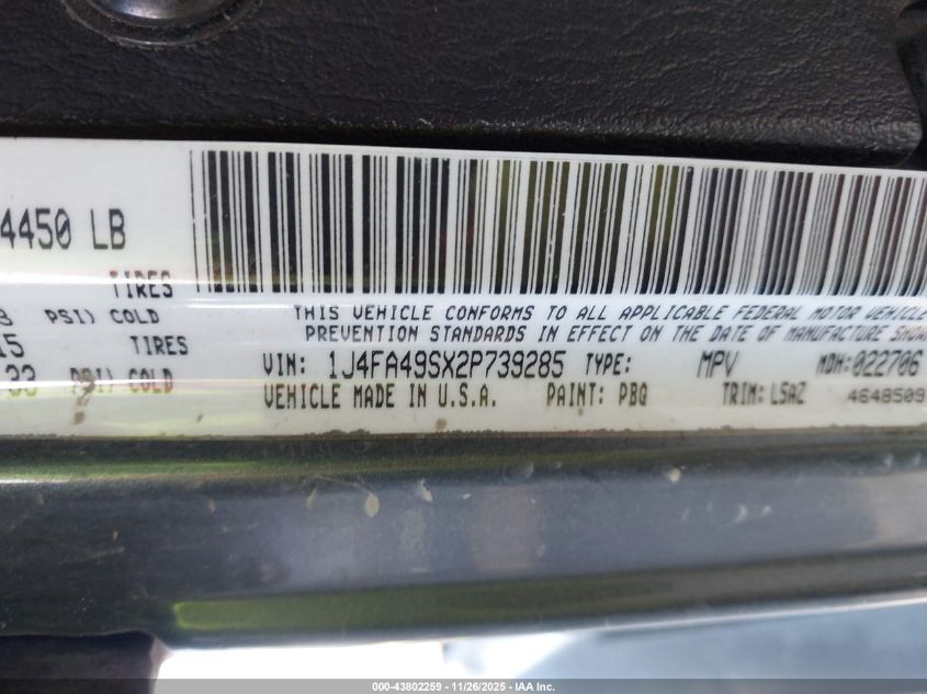 2002 Jeep Wrangler Sport VIN: 1J4FA49SX2P739285 Lot: 43802259