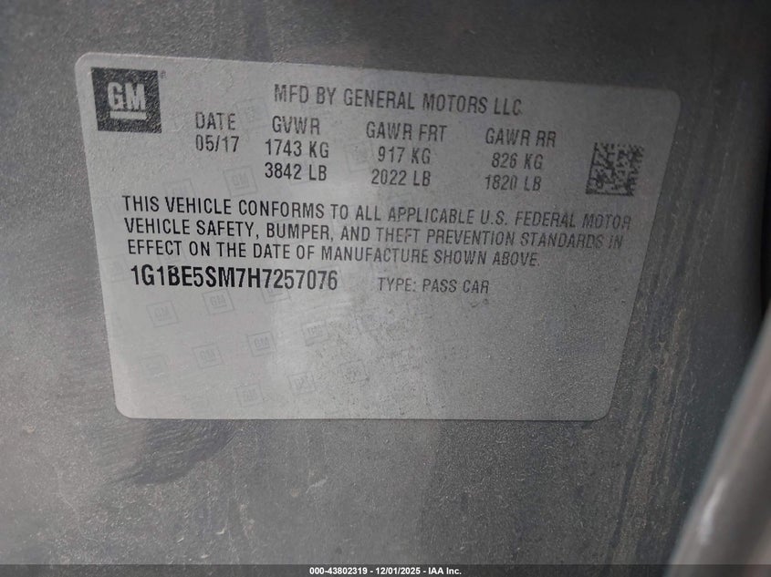 1G1BE5SM7H7257076 2017 CHEVROLET CRUZE photo no. 9