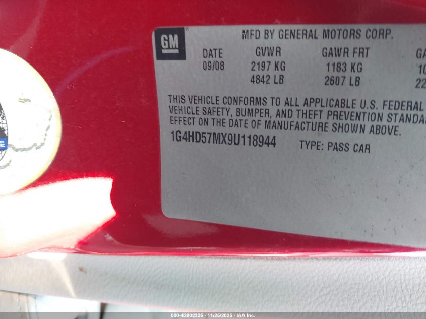 2009 Buick Lucerne Cxl-4 VIN: 1G4HD57MX9U118944 Lot: 43802325