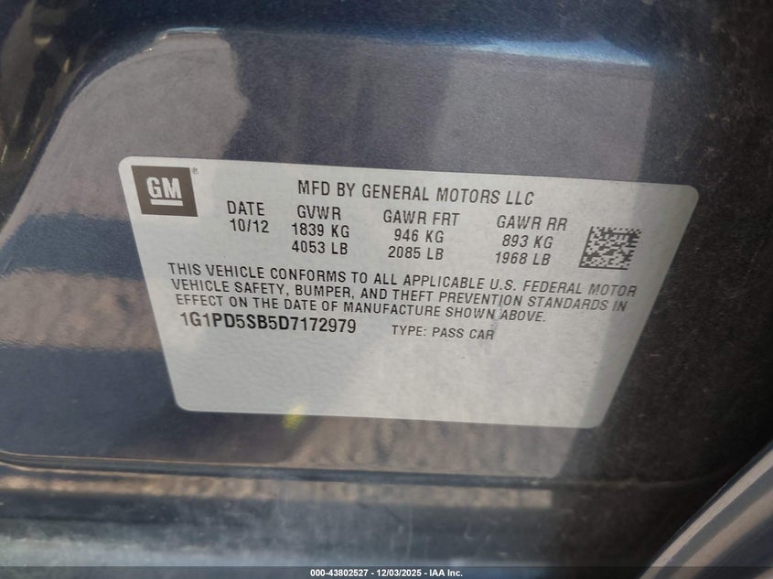 1G1PD5SB5D7172979 2013 CHEVROLET CRUZE photo no. 9