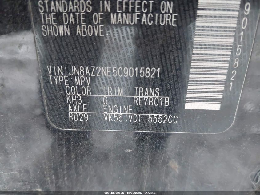 2012 Infiniti Qx56 VIN: JN8AZ2NE5C9015821 Lot: 43802536