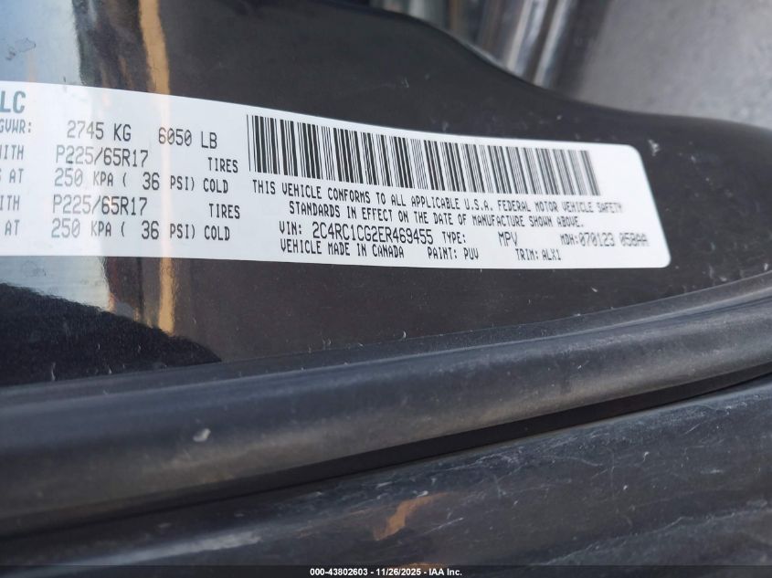 2014 Chrysler Town & Country Touring-L VIN: 2C4RC1CG2ER469455 Lot: 43802603