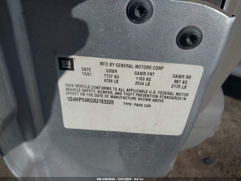 2002 Buick Lesabre Custom VIN: 1G4HP54K02U163228 Lot: 43802648