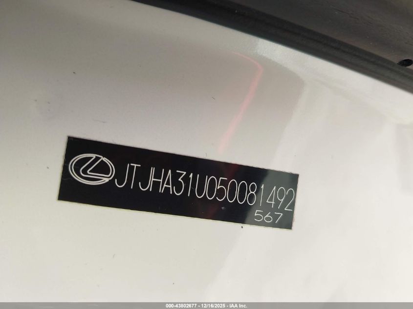 2005 Lexus Rx 330 VIN: JTJHA31U050081492 Lot: 43802677