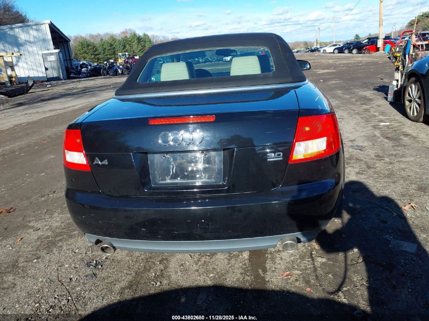 2005 Audi A4 3.0 VIN: WAUDT48H95K007600 Lot: 43802680