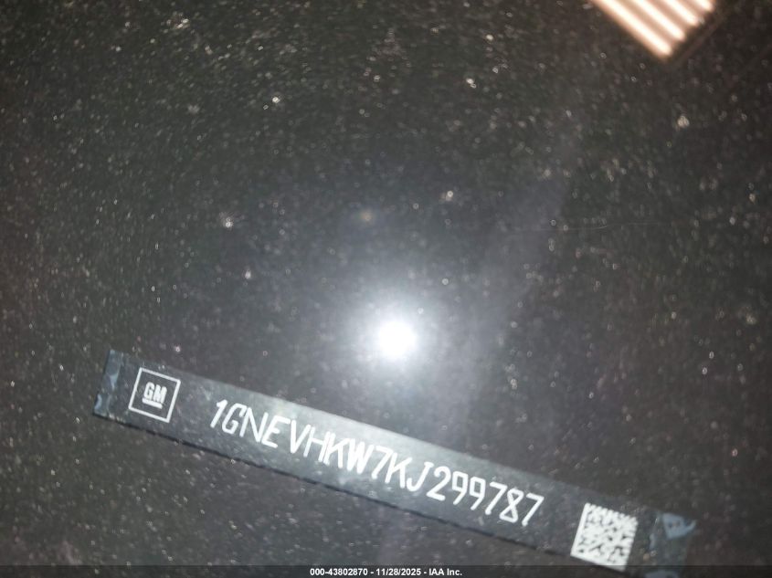 2019 Chevrolet Traverse 3Lt VIN: 1GNEVHKW7KJ299787 Lot: 43802870