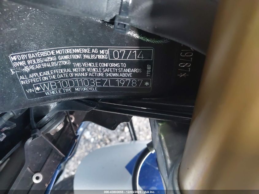 2014 BMW Hp4 VIN: WB10D1103EZL19787 Lot: 43803055