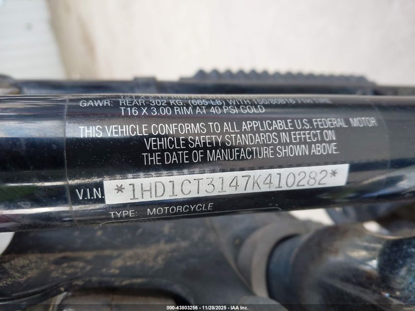 2007 Harley-Davidson Xl1200 C VIN: 1HD1CT3147K410282 Lot: 43803256