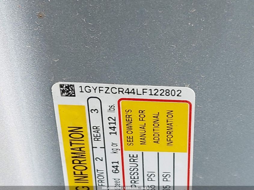 2020 Cadillac Xt4 Fwd Premium Luxury VIN: 1GYFZCR44LF122802 Lot: 43803280
