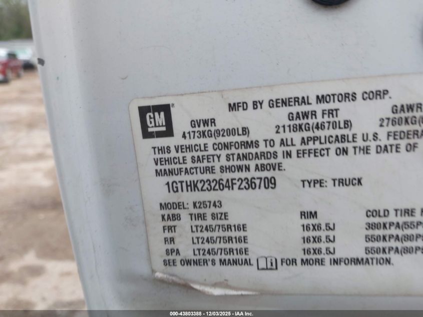 2004 GMC Sierra 2500Hd Slt VIN: 1GTHK23264F236709 Lot: 43803388