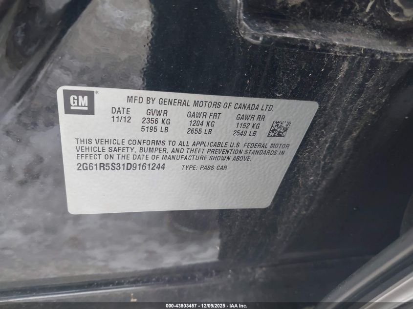 2013 Cadillac Xts Luxury VIN: 2G61R5S31D9161244 Lot: 43803457