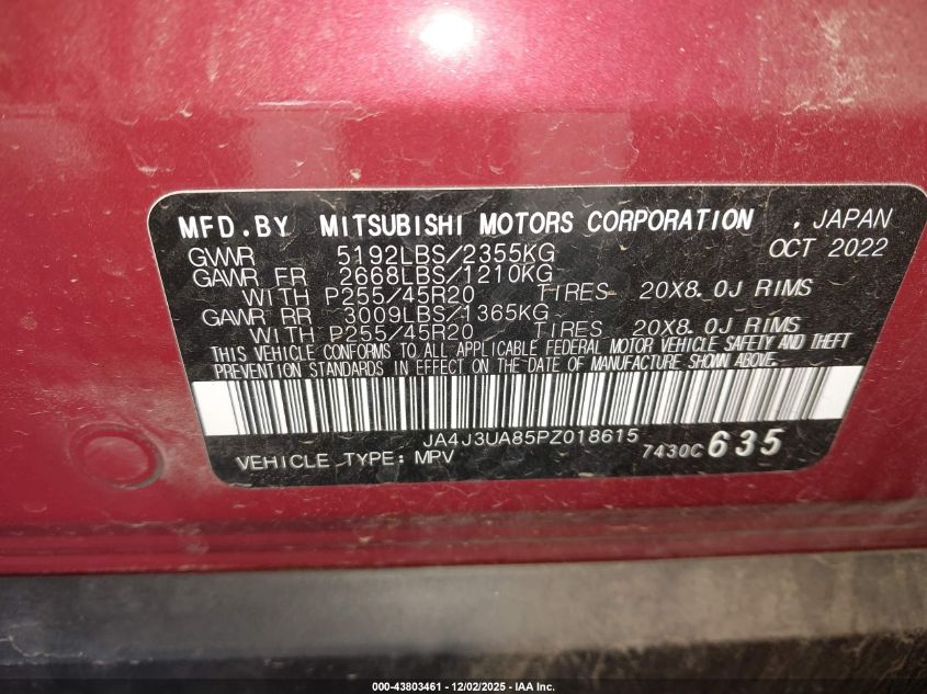 2023 Mitsubishi Outlander Se 2.5 2Wd/Se Black Edition 2Wd/Se Special Edition 2Wd VIN: JA4J3UA85PZ018615 Lot: 43803461