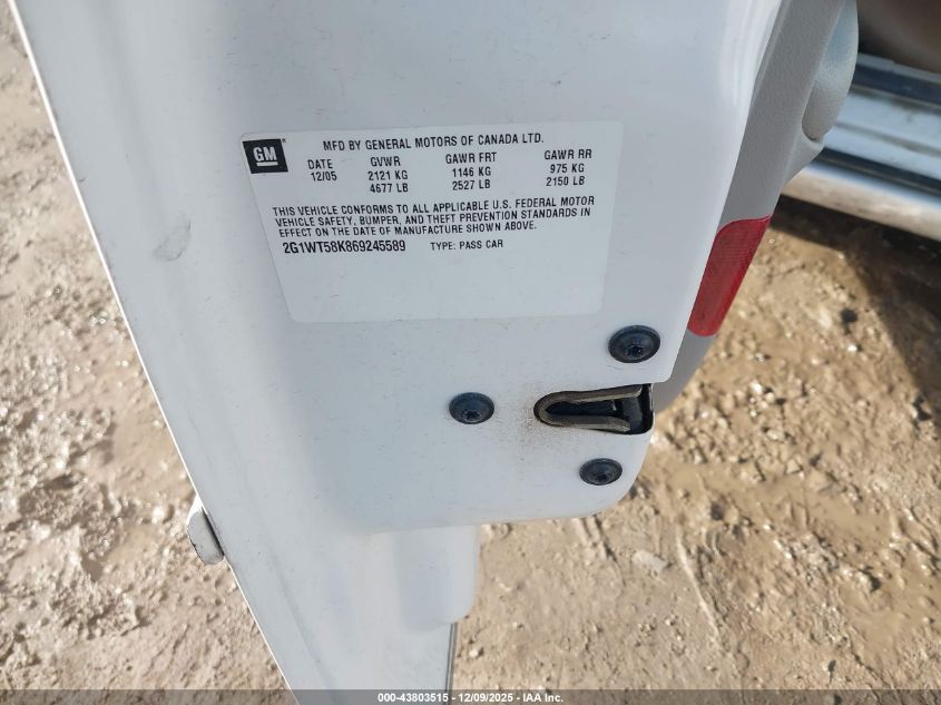 2006 Chevrolet Impala Lt VIN: 2G1WT58K869245589 Lot: 43803515