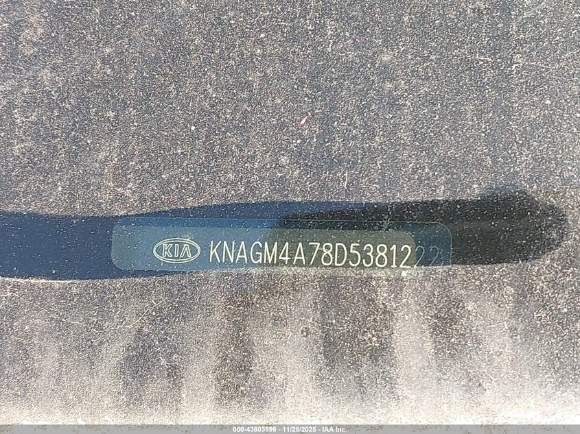 2013 Kia Optima Lx VIN: KNAGM4A78D5381222 Lot: 43803596