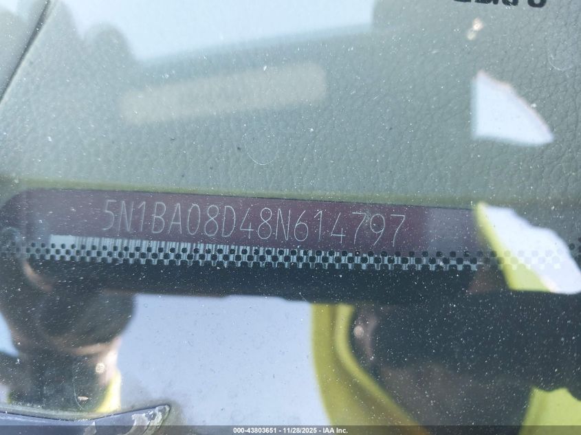 2008 Nissan Armada Se VIN: 5N1BA08D48N614797 Lot: 43803651