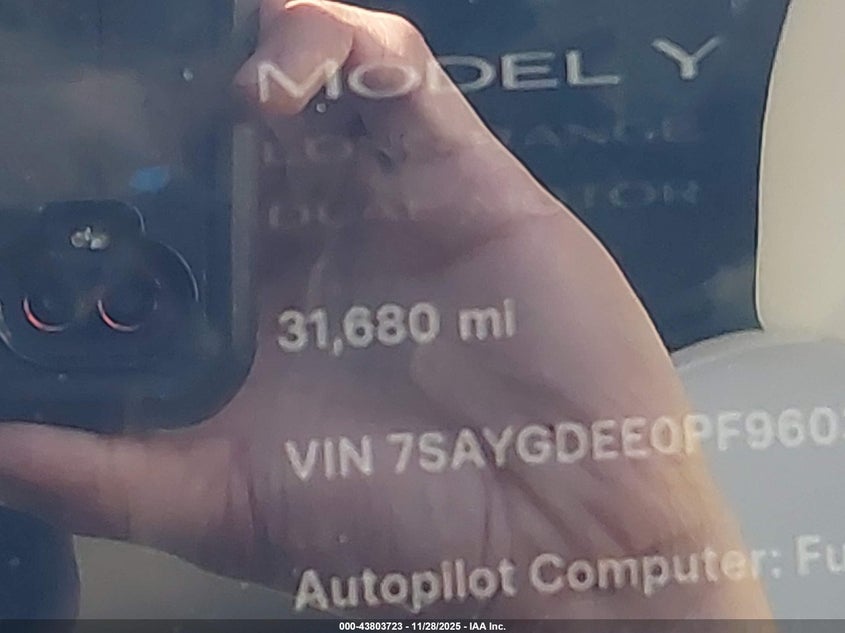 2023 Tesla Model Y Awd/Long Range Dual Motor All-Wheel Drive VIN: 7SAYGDEE0PF960363 Lot: 43803723