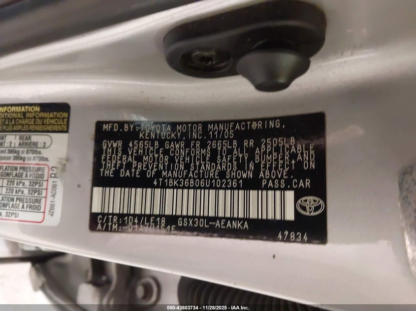 2006 Toyota Avalon Touring VIN: 4T1BK36B06U102361 Lot: 43803734
