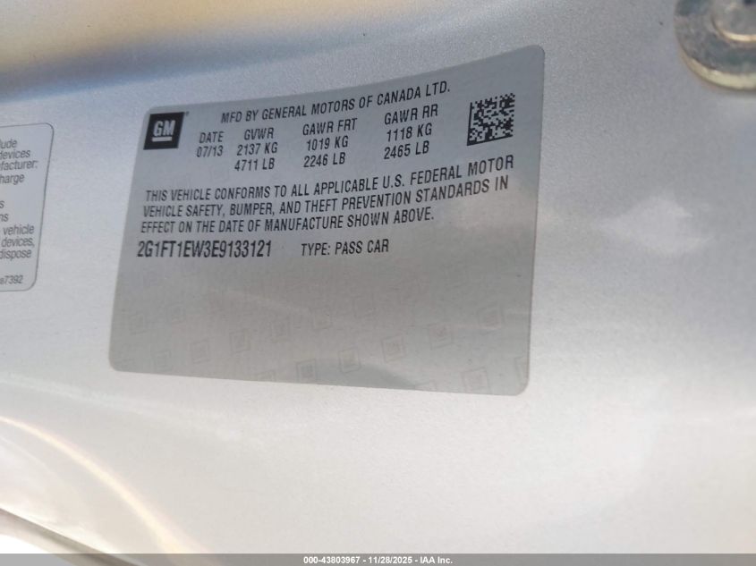 2014 Chevrolet Camaro 2Ss VIN: 2G1FT1EW3E9133121 Lot: 43803967